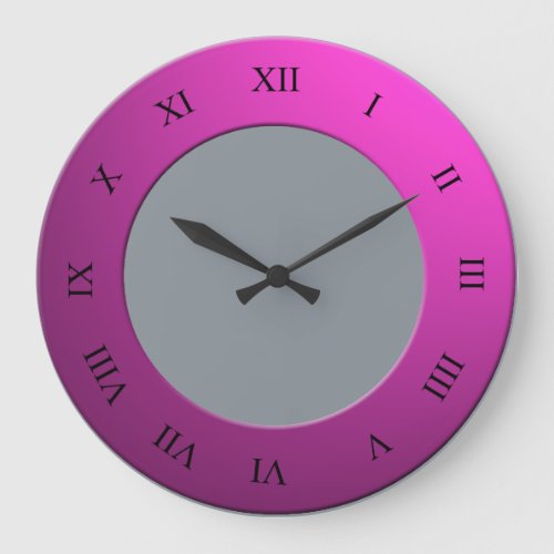 Roman Digits on Pink Frame on any Color Large Clock