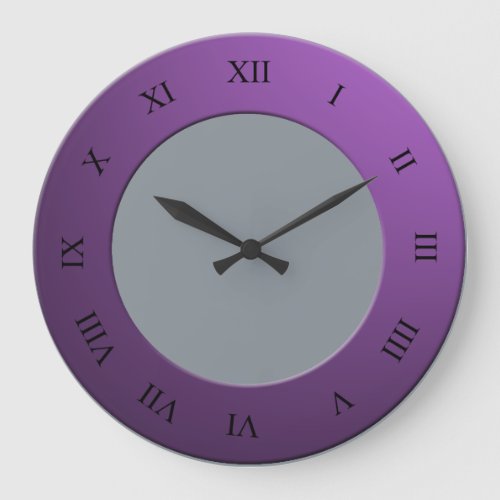 Roman Digits on Purple Frame on any Color Large Clock