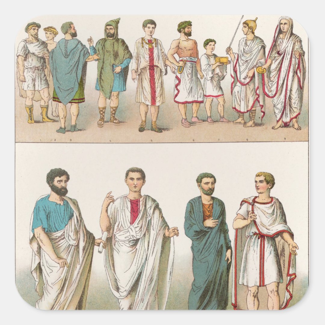 Roman Dress, from 'Trachten der Voelker', 1864 Square Sticker | Zazzle