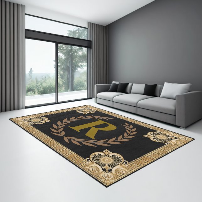Roman Empire Eagle Emblem Gold on White Designer Rug (Insitu (Indoor 3))