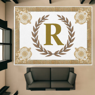 Roman Empire Eagle Emblem Gold on White Designer Rug