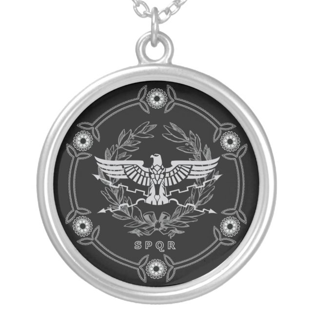 Roman Empire Emblem Silver Plated Necklace (Front)