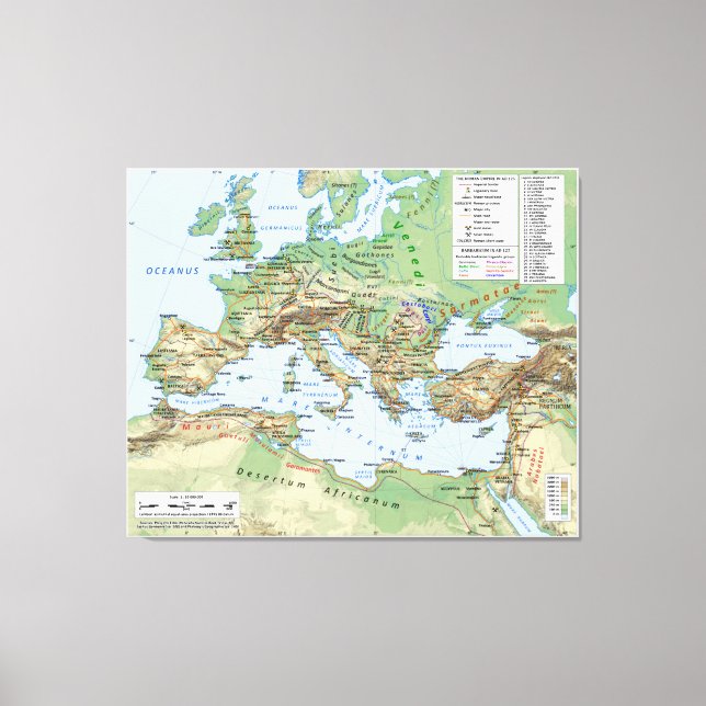 Roman Empire Map During Reign of Emperor Hadrian Canvas Print (Front)