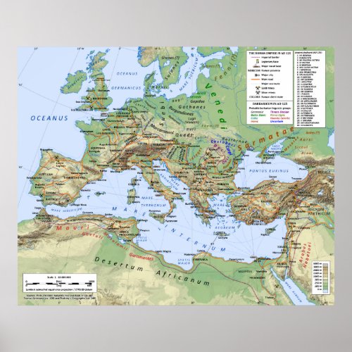 Roman Empire Map During Reign of Emperor Hadrian Poster