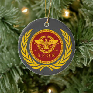 Roman Empire SPQR Eagle Emblem and Wreath Ceramic Ornament