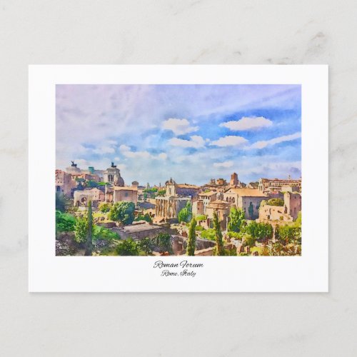 Roman Forum Rome Italy Watercolor Painting Postcard