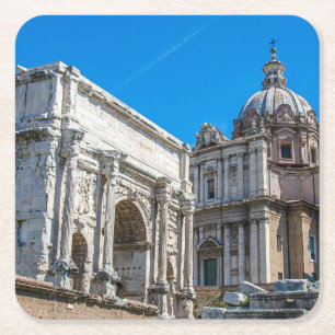 Roman Forum ruins in Rome, Italy Square Paper Coaster
