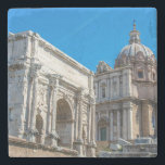 Roman Forum ruins in Rome, Italy Stone Coaster<br><div class="desc">Ancient ruins in a summer day in Roman Forum in Rome,  Italy. Arch of Emperor Septimius Severus and church Santi Luca de Martina</div>