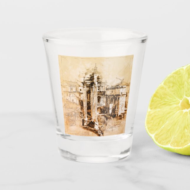 Roman Forum Sketch Shot Glass (Front)