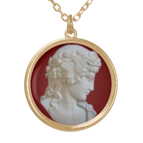 Roman God Antinous as Dionysus Cameo Gold Plated Necklace