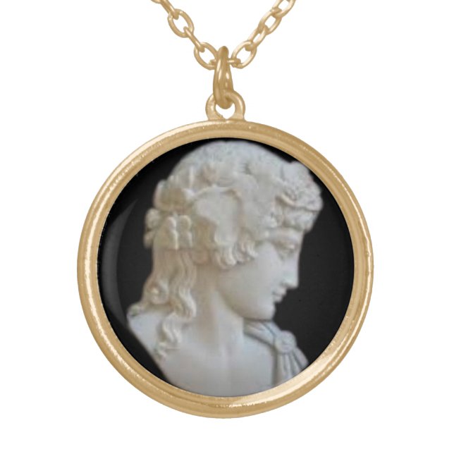 Roman God Antinous as Dionysus Cameo Gold Plated Necklace (Front)