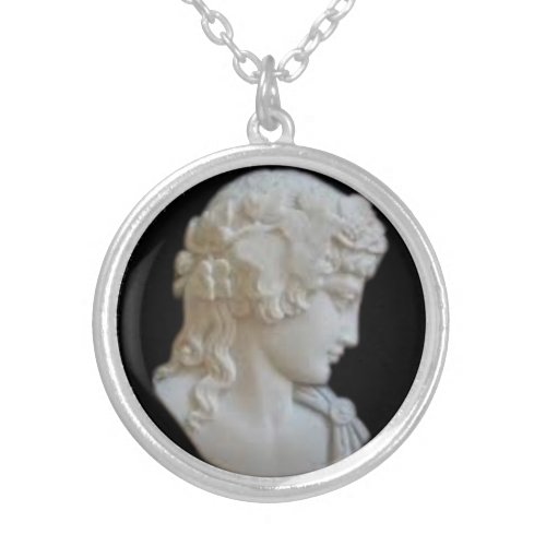 Roman God Antinous as Dionysus Cameo Silver Plated Necklace