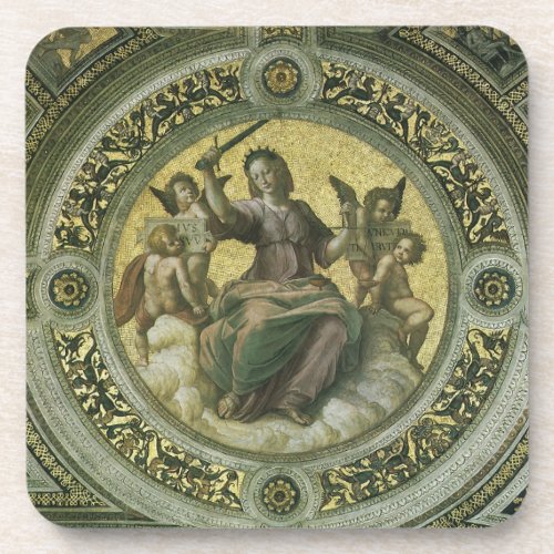 Roman Goddess Justice with Angels by Raphael Beverage Coaster