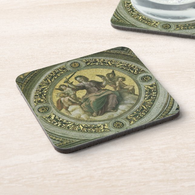 Roman Goddess Justice with Angels by Raphael Beverage Coaster (Left Side)