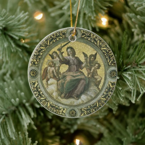 Roman Goddess Justice with Angels by Raphael Ceramic Ornament