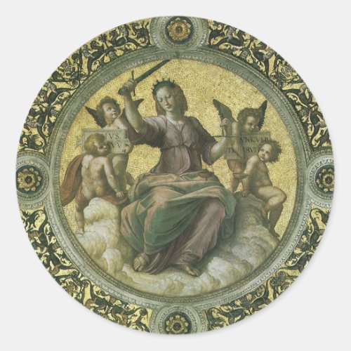 Roman Goddess Justice with Angels by Raphael Classic Round Sticker