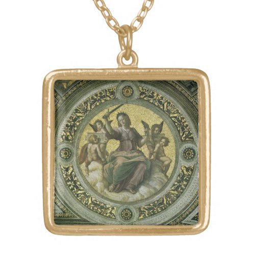 Roman Goddess Justice with Angels by Raphael Gold Plated Necklace