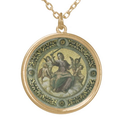 Roman Goddess Justice with Angels by Raphael Gold Plated Necklace