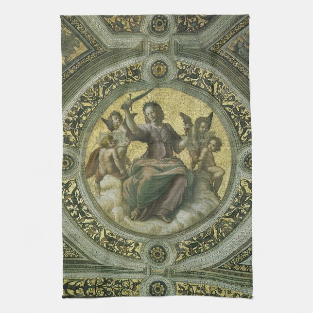 Roman Goddess Justice with Angels by Raphael Kitchen Towel (Vertical)