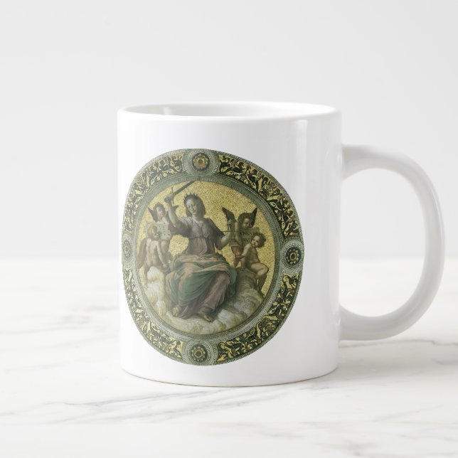 Roman Goddess Justice with Angels by Raphael Large Coffee Mug (Right)