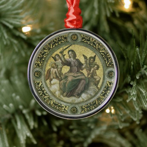 Roman Goddess Justice with Angels by Raphael Metal Ornament