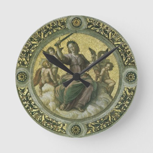 Roman Goddess Justice with Angels by Raphael Round Clock