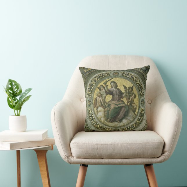 Roman Goddess Justice with Angels by Raphael Throw Pillow (Chair)