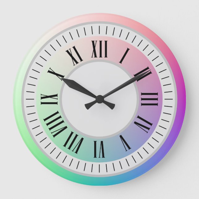 Roman Hour Numerals and Minutes Markers on Rainbow Large Clock (Front)