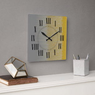 Roman Hours and Minutes Markers on Gold and Silver Square Wall Clock