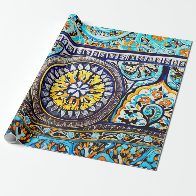 Roman Italian Spanish Majolica Floral Decoupage Wrapping Paper (Unrolled)