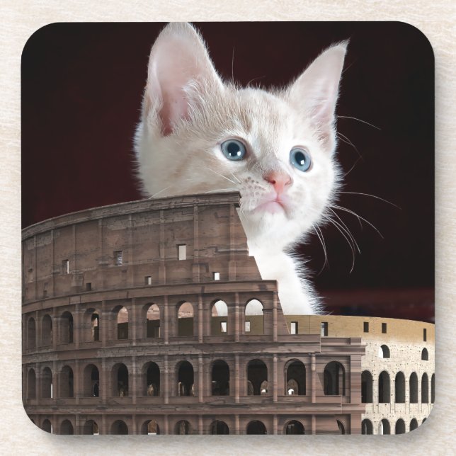 roman kitty beverage coaster (Front)