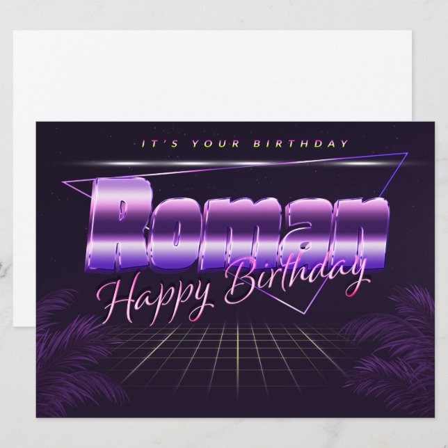 Roman Last Name First Name Purple Retro Card Birth (Front/Back)