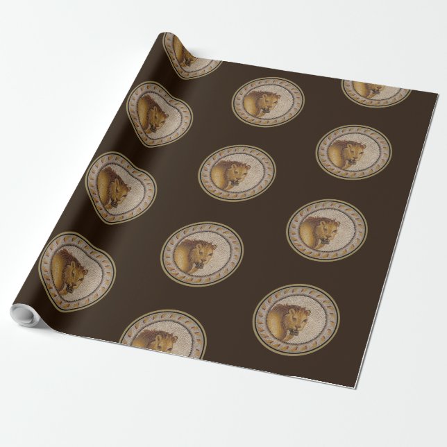 Roman Lion Mosaic Wrapping Paper (Unrolled)