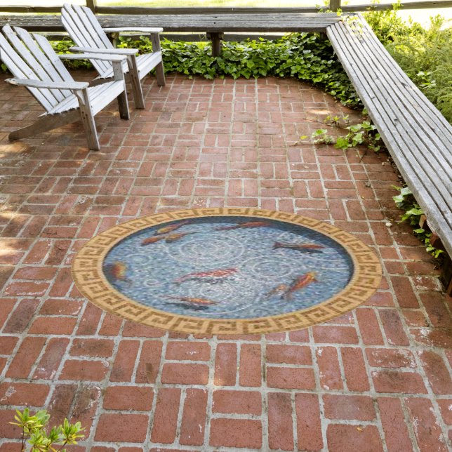 Roman Mosaic-look 3D Fish Pond Designer Area Round Outdoor Rug (Insitu (Outdoor 3))