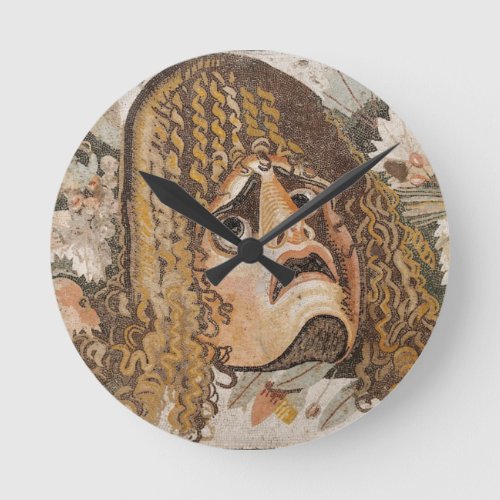 Roman mosaic with mask leaves and fruit round clock