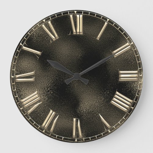 Roman Number Deep Sepia Gold  Glass Metallic Large Clock