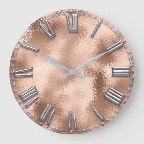 Roman Number Rose Gold Blush Gray Metallic Large Clock