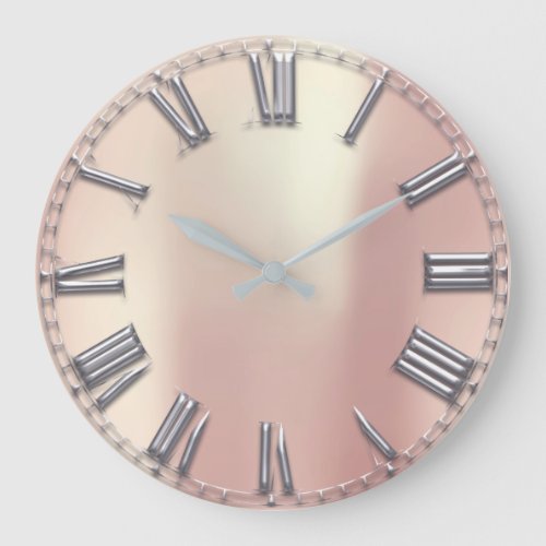 Roman Number Rose Pearly Blush Gray Metallic Large Clock