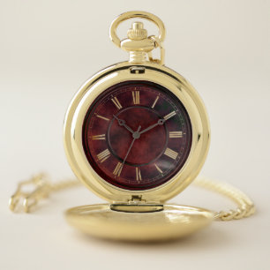 Roman Numbers Red Slab   Pocket Watch