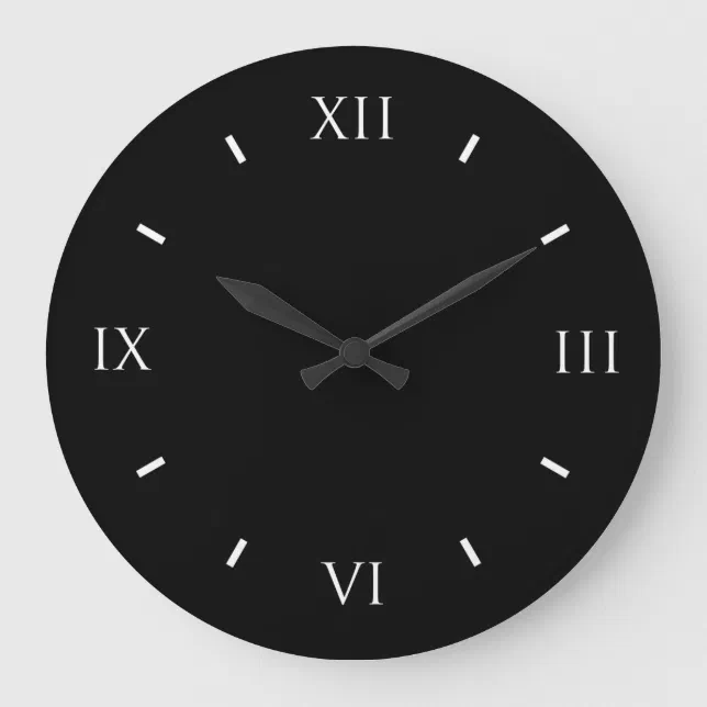 Roman Numeral Black Wall Clock (Round) Zazzle