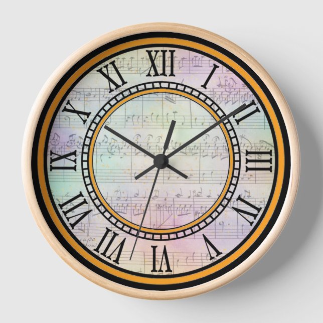 Roman Numeral Clock Design with Old Music Sheet (Front)