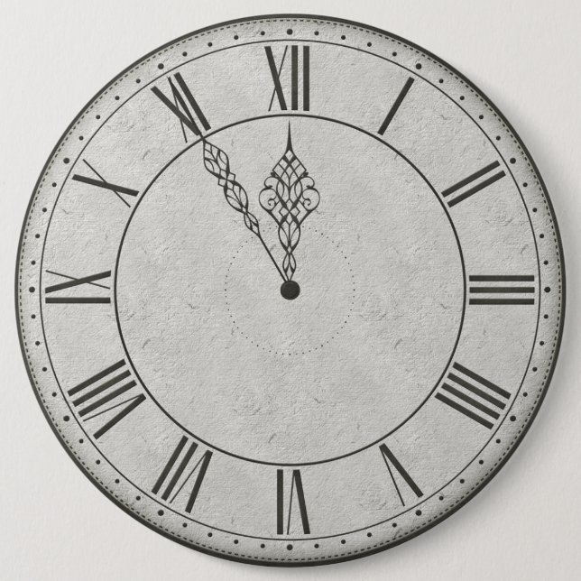 Roman Numeral Clock Face B&W Button (Front)