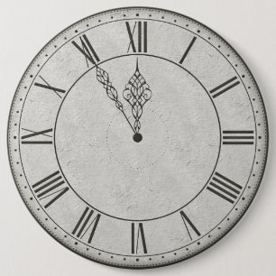 Roman Numeral Clock Face B&W Button