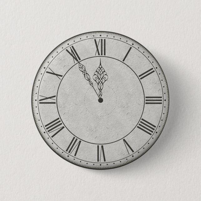 Roman Numeral Clock Face B&W Pinback Button (Front)