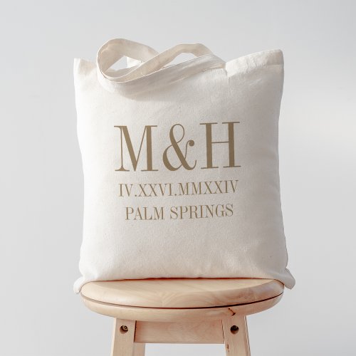 Roman Numeral Date Initials City Wedding Welcome Tote Bag
