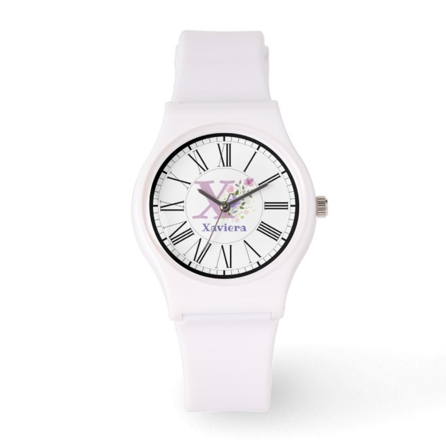 Roman Numeral Design with Initial and Name Xaviera Watch (Front)