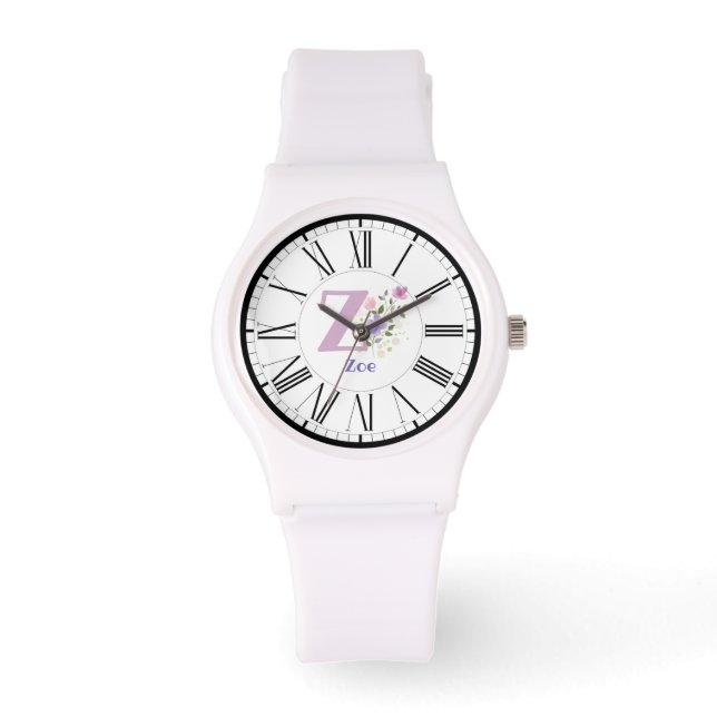 Roman Numeral Design with Initial and Name Zoe Watch (Front)