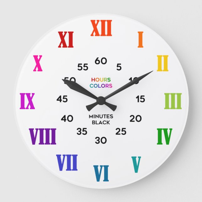 Roman Numeral Rainbow Learn to Tell Time Classroom Large Clock (Front)