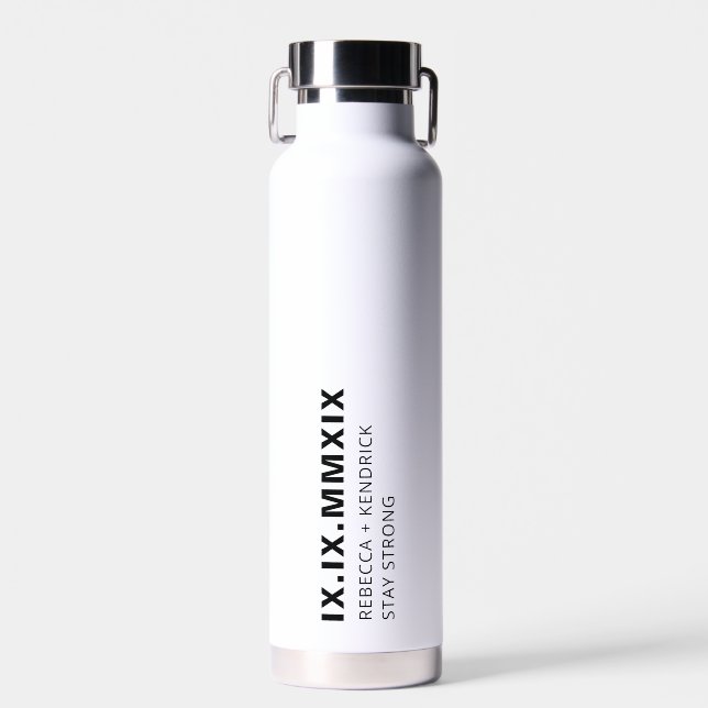  Roman Numerals Anniversary Special Date Modern Water Bottle (Front)