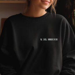 Roman Numerals Couple Embroidered Anniversary Date Embroidered Long Sleeve T-Shirt